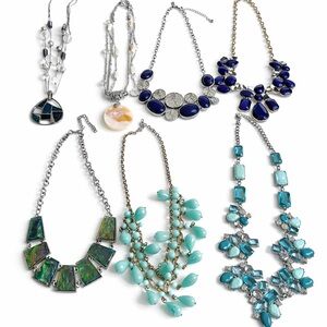 Large vintage statement necklace lot -turquoise blue silver tone fashion